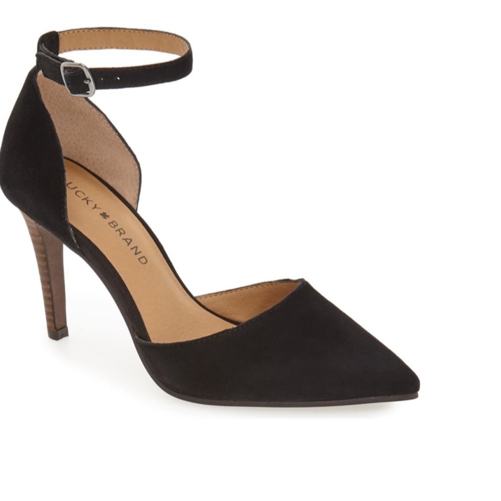 Lucky Brand Black Suede Pump with Ankle Strap